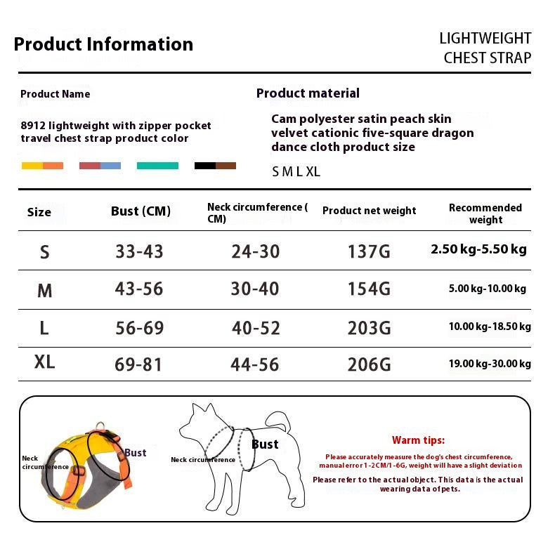Lightweight pet harness with reflective strips