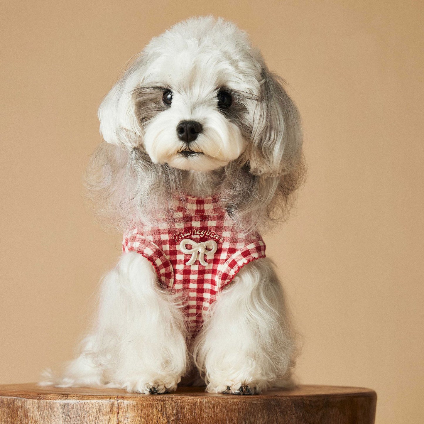 a red plaid sleeveless vest