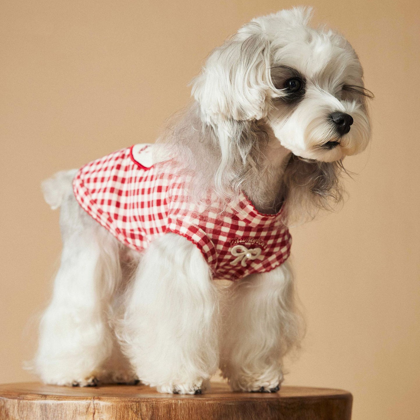 a red plaid sleeveless vest