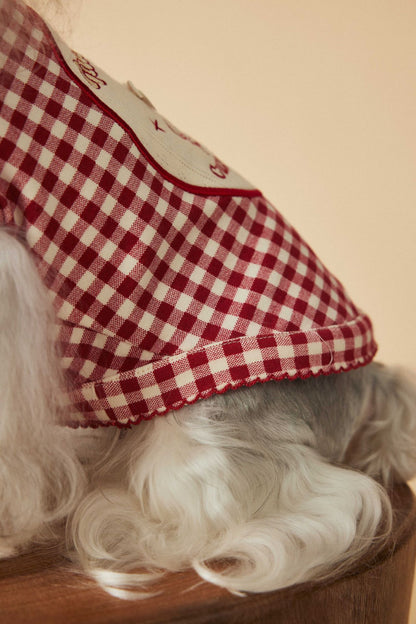 a red plaid sleeveless vest