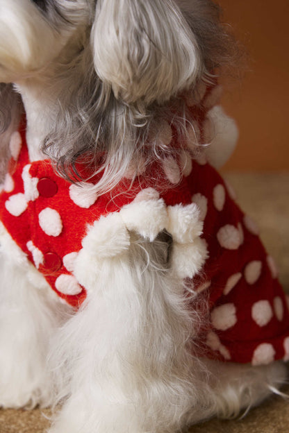 Red polka-dot sleeveless hooded vest for dogs