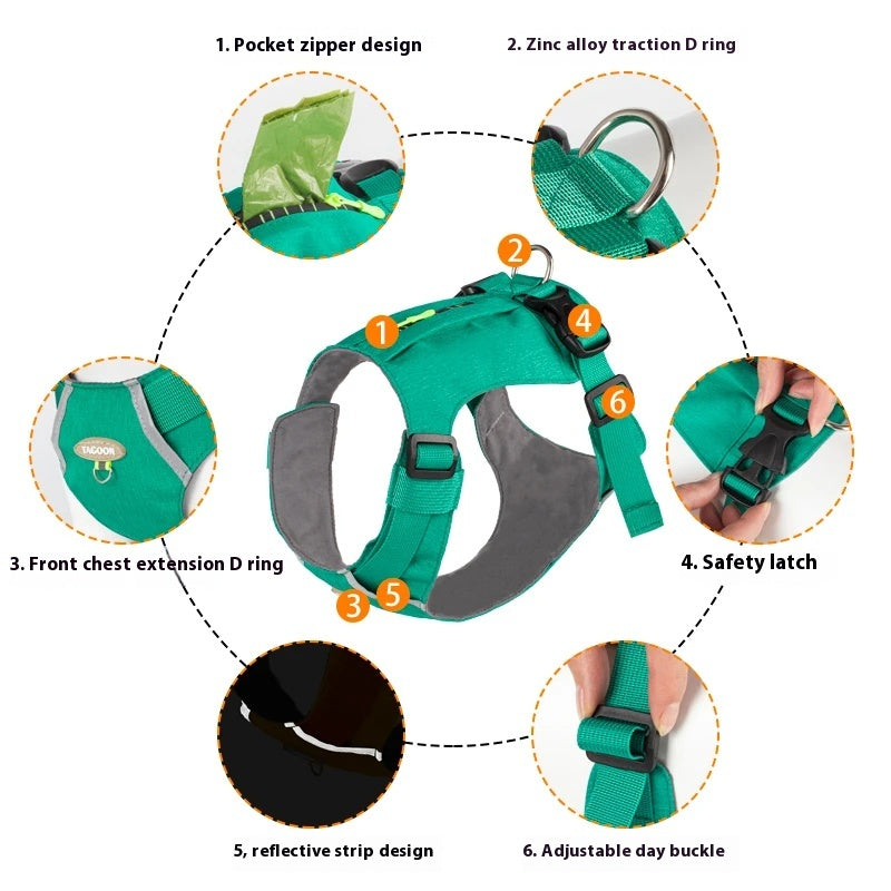 Lightweight pet harness with reflective strips