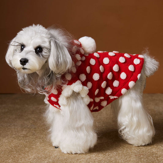 Red polka-dot sleeveless hooded vest for dogs