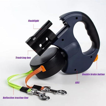 Tangle-Free Dual Dog Leash with 360° Swivel Head – For 2 Small to Medium Dogs (30 lbs)