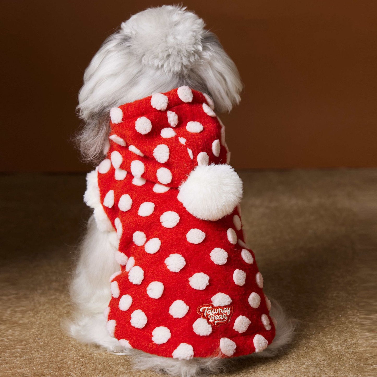 Red polka-dot sleeveless hooded vest for dogs