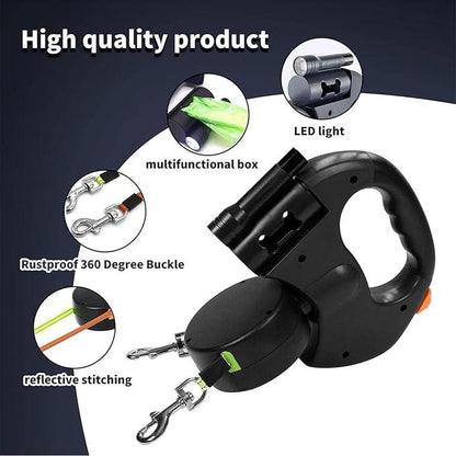 Tangle-Free Dual Dog Leash with 360° Swivel Head – For 2 Small to Medium Dogs (30 lbs)